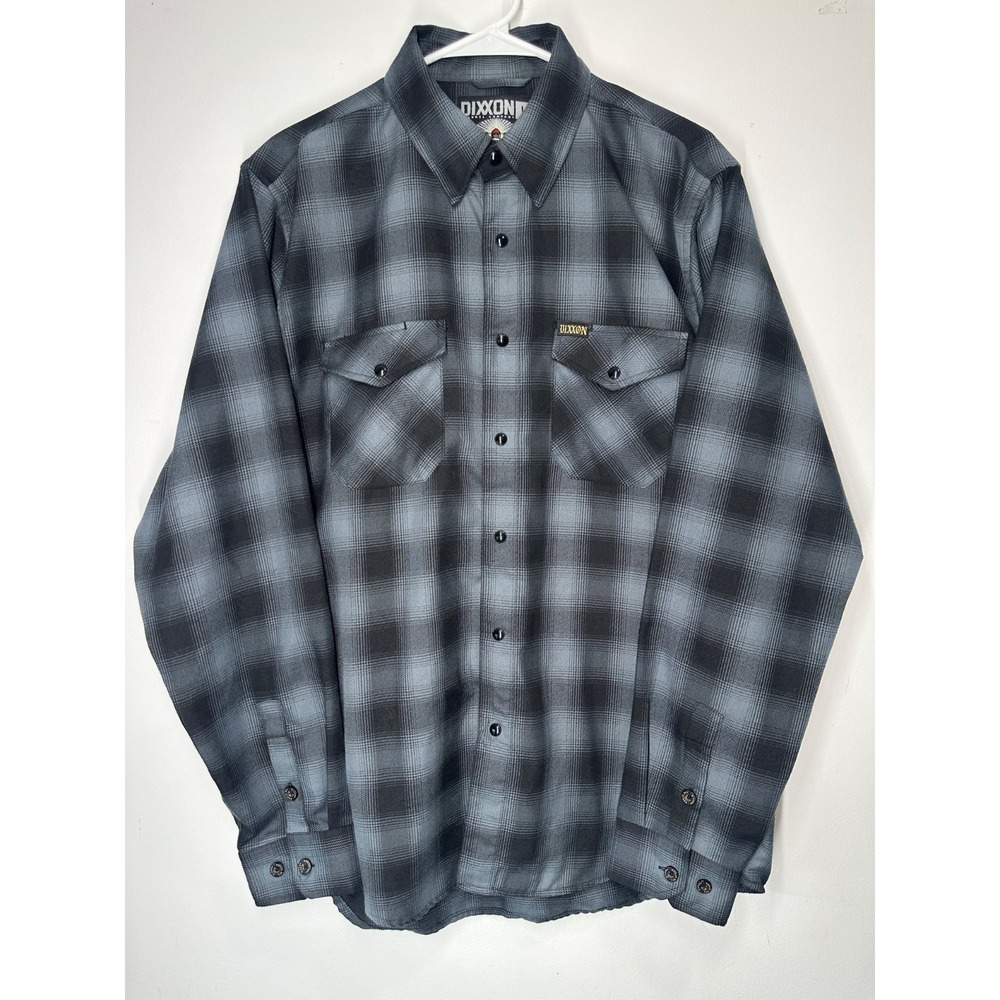Dixxon Flannel The Storm Plaid Shirt Black Gray Long Sleeve Pearl Snap - Large